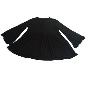 Torrid Blouse Women's Plus Size 1 Black Tunic Long Bell Sleeve Babydoll Blouse